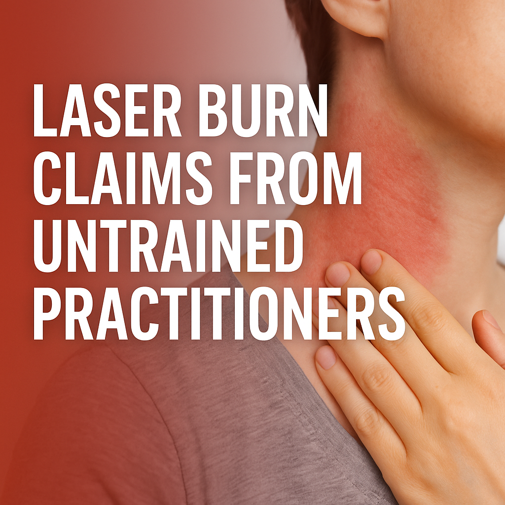 Close-up of a neck with a red burn mark from a laser treatment, showing an example of injuries involved in laser burn claims.