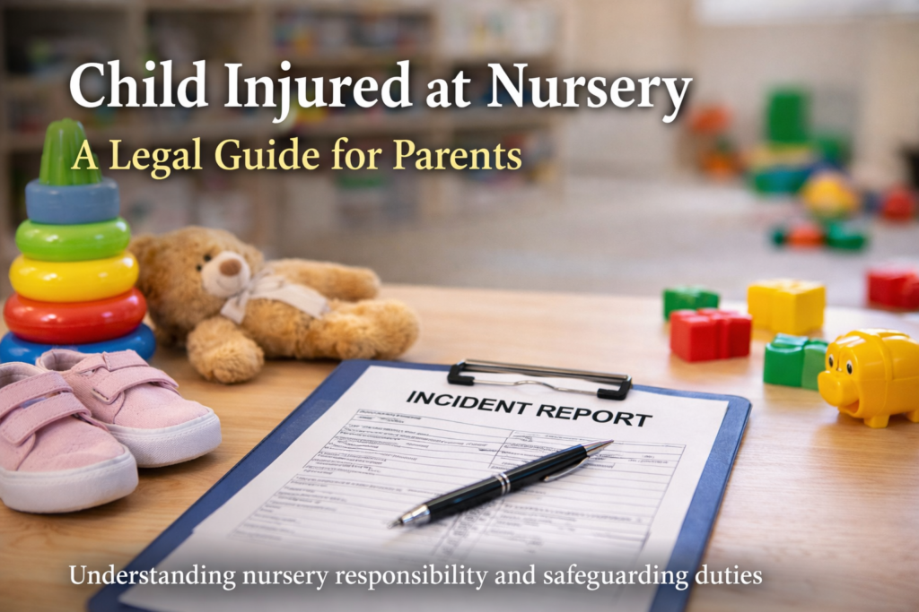 Incident report form in a nursery setting illustrating parental legal rights after a child injured at a nursery.