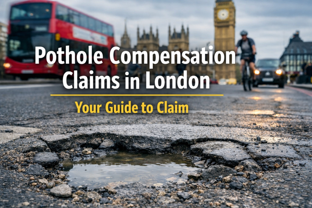 London street pothole showing conditions commonly involved in pothole compensation claims.